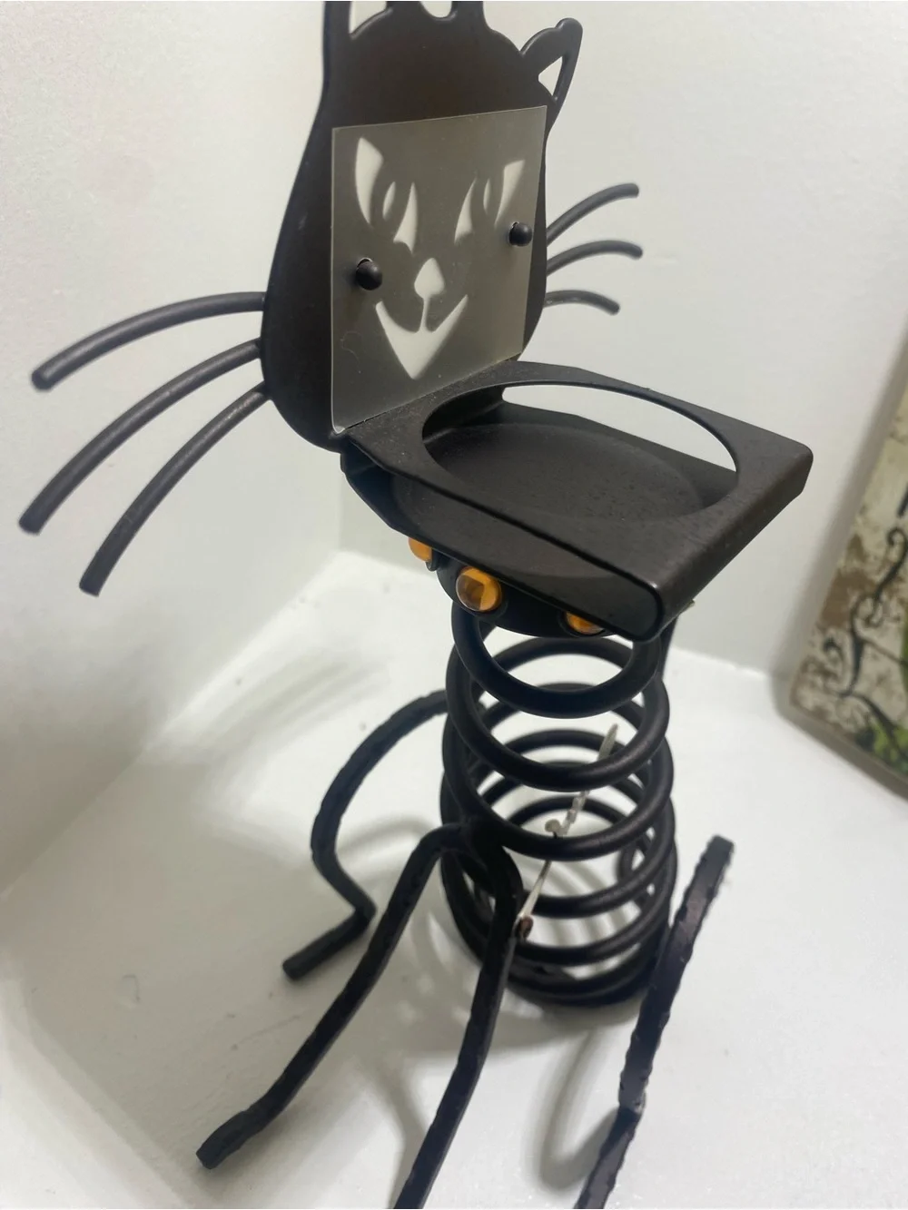 Black Matte Metal Cat Shaped Candle Holder for Mini Candle, Animal Theme